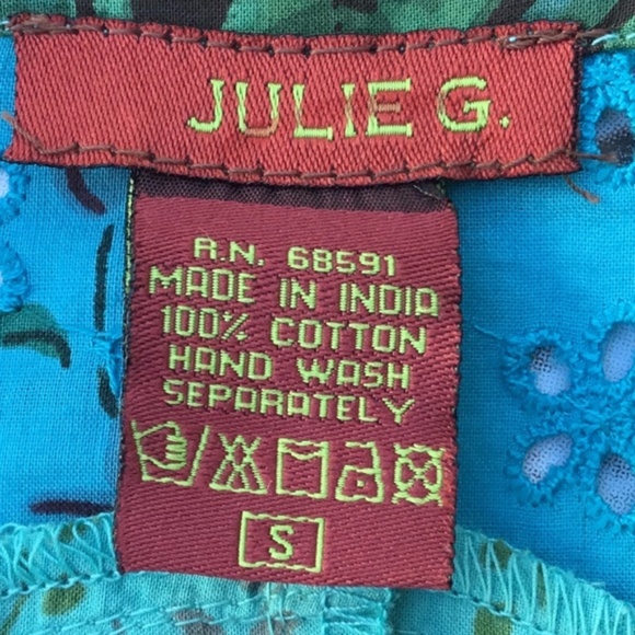 Green Blue Patchwork Floral Embroidered Blouse Top - Picture 5 of 8